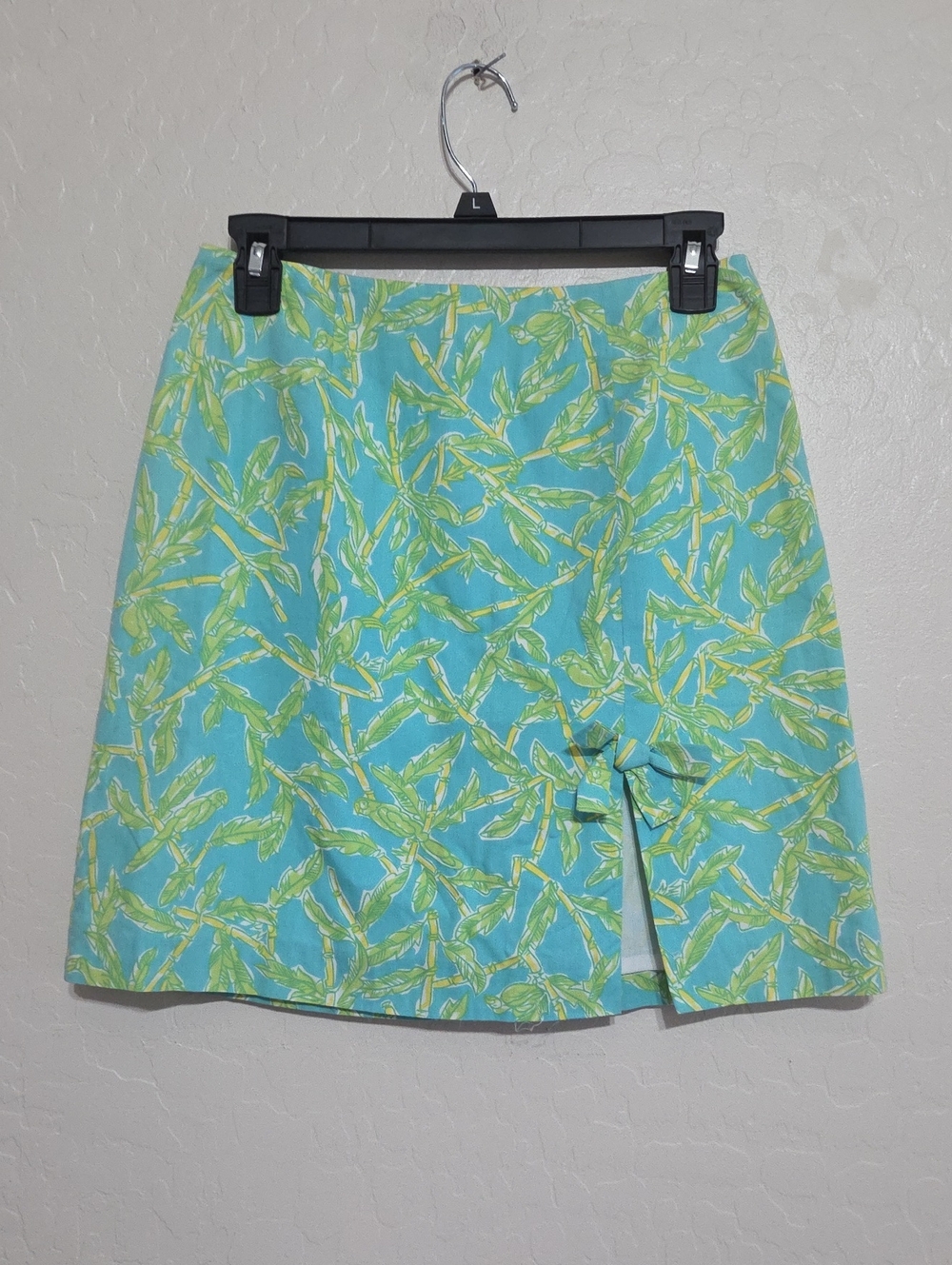 Lilly Pulitzer Tropical Bamboo Print Straight Skirt Slit with Bow Accent Size 6
